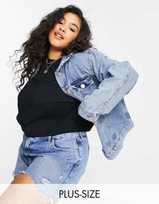 Джинсовые куртки  Asos Голубая джинсовая куртка с оборками на воротнике River Island Plus-Голубой