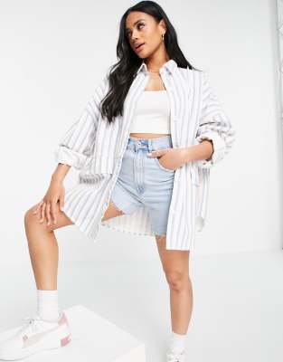 Джинсовые куртки  Asos Голубая джинсовая oversized-рубашка в полоску от комплекта Missguided-Многоцветный