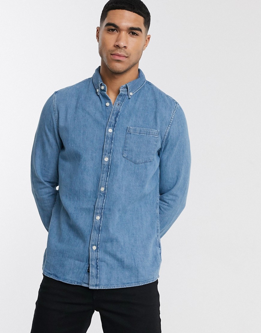 фото Голубая джинсовая рубашка burton menswear-синий