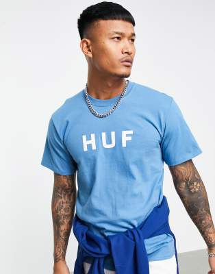 фото Голубая футболка с оригинальным логотипом huf essentials-голубой