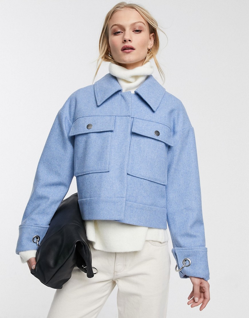 фото Голубая куртка с добавлением шерсти и карманами selected femme-синий