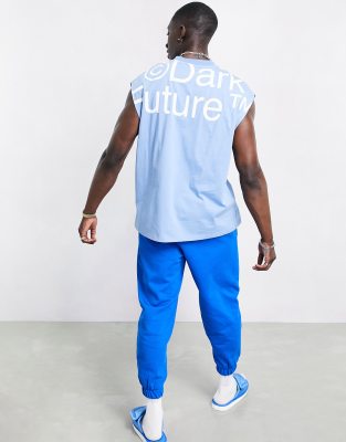 фото Голубая майка в стиле oversized с большим принтом логотипа asos dark future-голубой