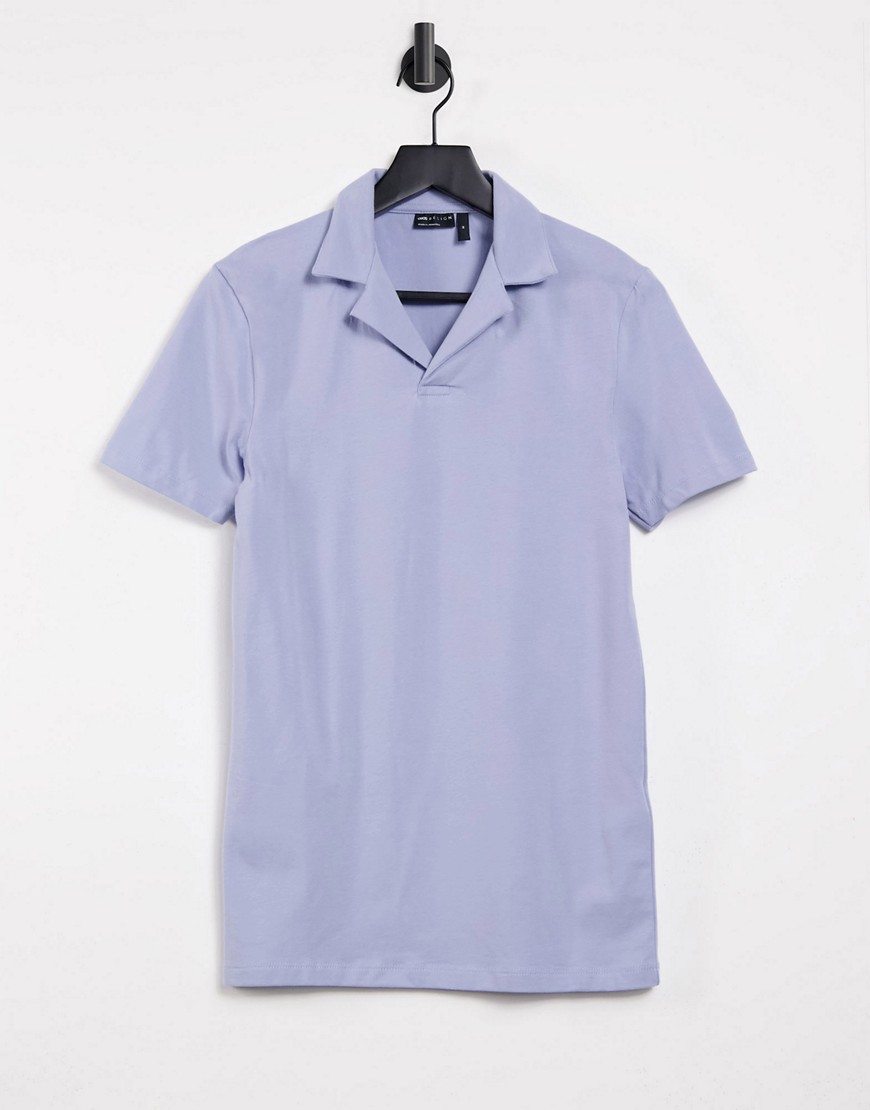 фото Голубая облегающая футболка-поло с отложным воротником asos design-голубой