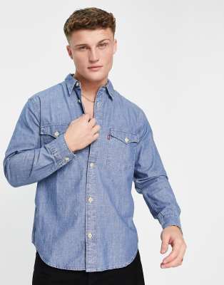 Джинсовые рубашки  Asos Голубая рубашка в рабочем стиле с красной нашивкой-логотипом Levi's Jackson-Голубой