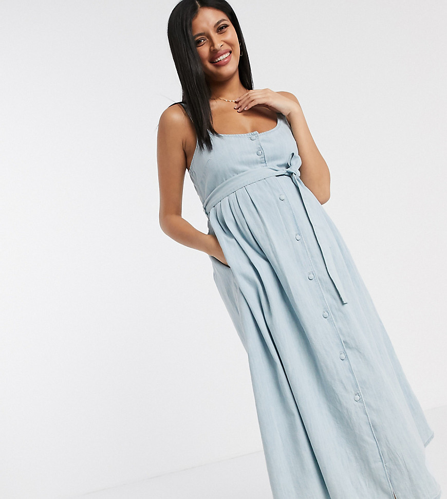 фото Голубое джинсовое платье миди asos design maternity-синий asos maternity