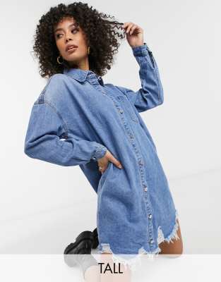 фото Голубое джинсовое платье-рубашка в стиле oversized missguided tall-голубой