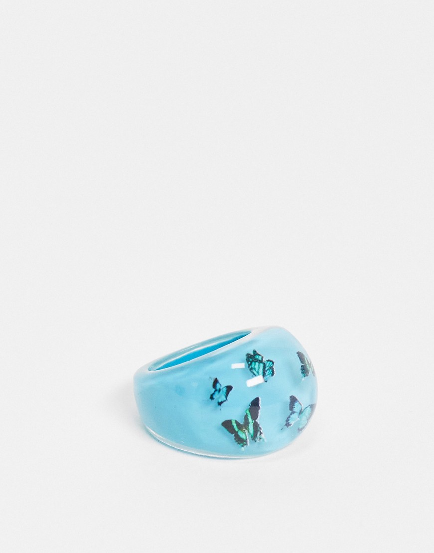 фото Голубое пластиковое кольцо с дизайном в виде бабочек asos design-голубой