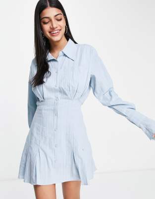 Офисные платья  Asos Голубое платье-рубашка мини Urban Revivo-Голубой