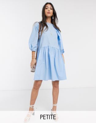 фото Голубое свободное oversized-платье из поплина vero moda petite-синий