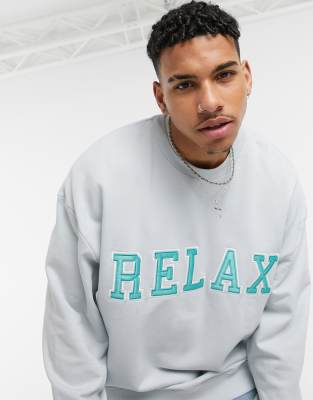 фото Голубой джемпер с надписью "relax" topman-синий