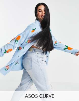 фото Голубой кардиган с узором фруктов asos design curve asos curve