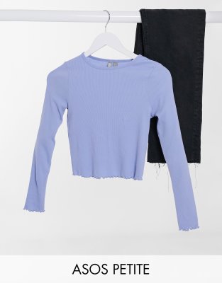 фото Голубой обтягивающий лонгслив с волнистым краем asos design petite-синий asos petite