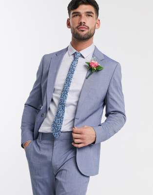 Облегающие костюмы Голубой пиджак зауженного кроя с узором ASOS DESIGN wedding-Синий