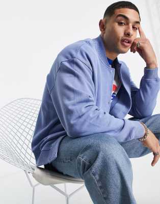  Голубой трикотажный oversized-бомбер с эффектом кислотной стирки ASOS DESIGN