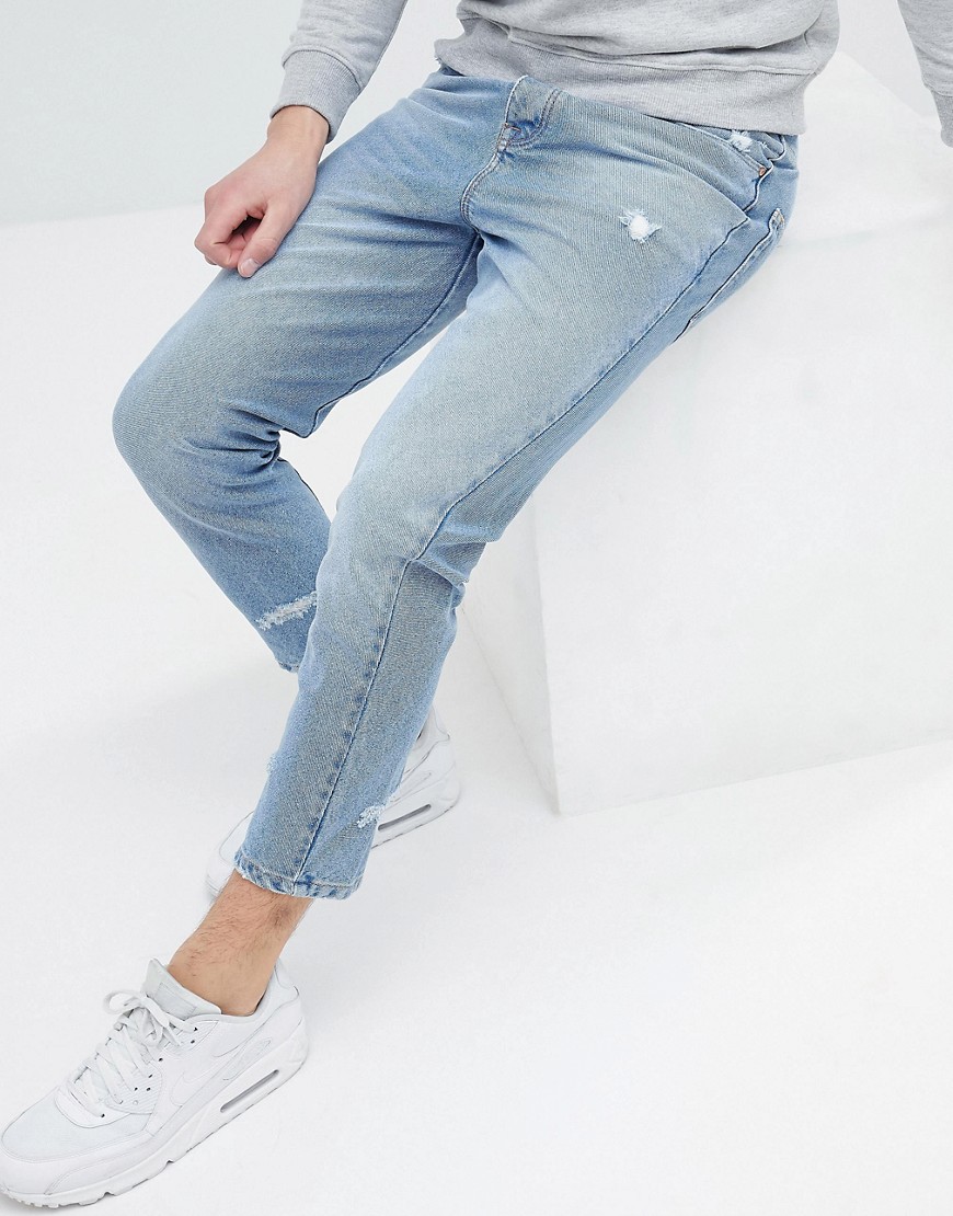 фото Голубые джинсы скинни с потертой отделкой asos-синий asos design