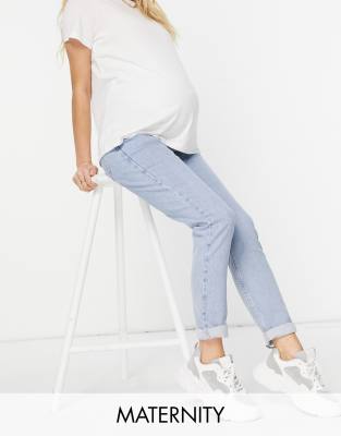 фото Голубые джинсы в винтажном стиле с эластичной вставкой для животика new look maternity-голубой