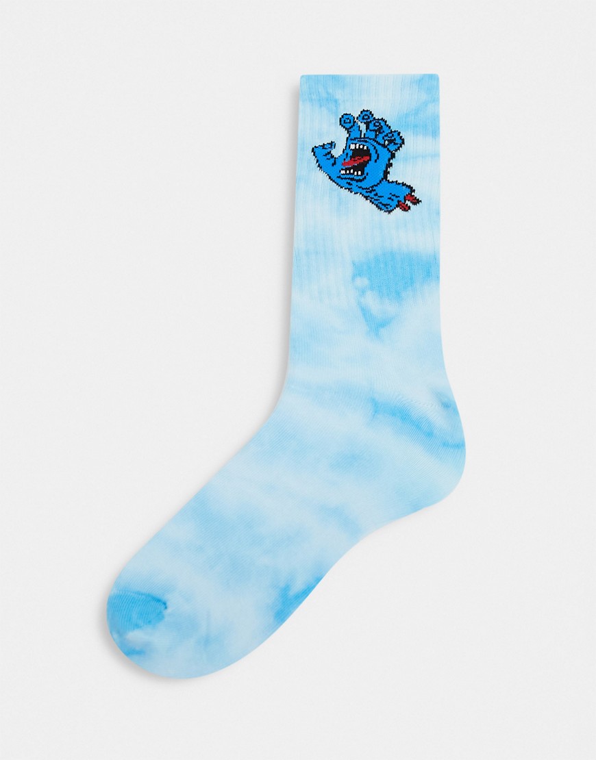 фото Голубые носки окраски тай-дай с принтом кричащей руки santa cruz-голубой
