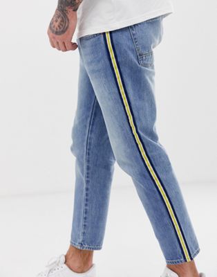 фото Голубые расклешенные джинсы с лентой по бокам jack & jones intelligence-синий