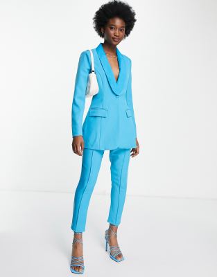 Голубые суженные книзу брюки до щиколотки от комплекта In The Style x Lorna Luxe-Голубой