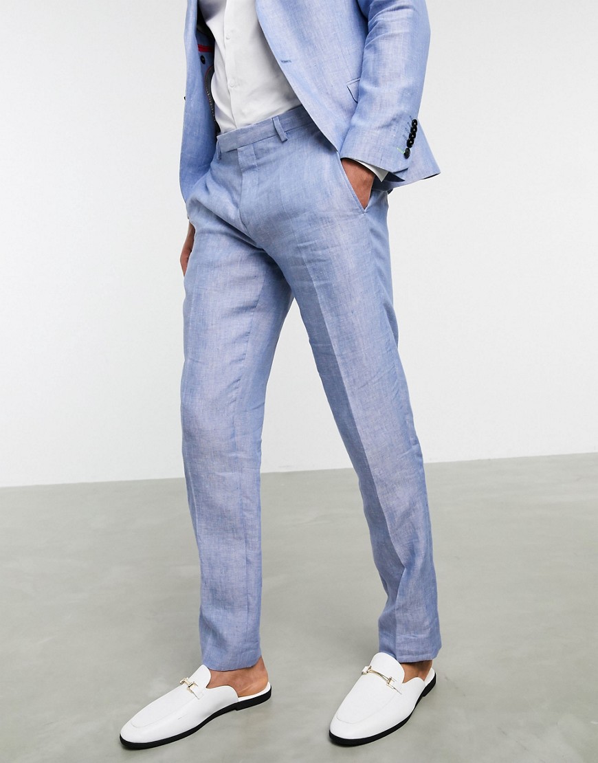 фото Голубые узкие льняные брюки twisted tailor-синий