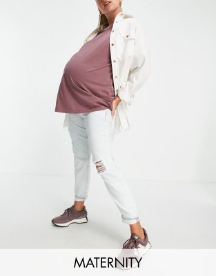 фото Голубые выбеленные джинсы со вставкой над животом river island maternity carrie-голубой