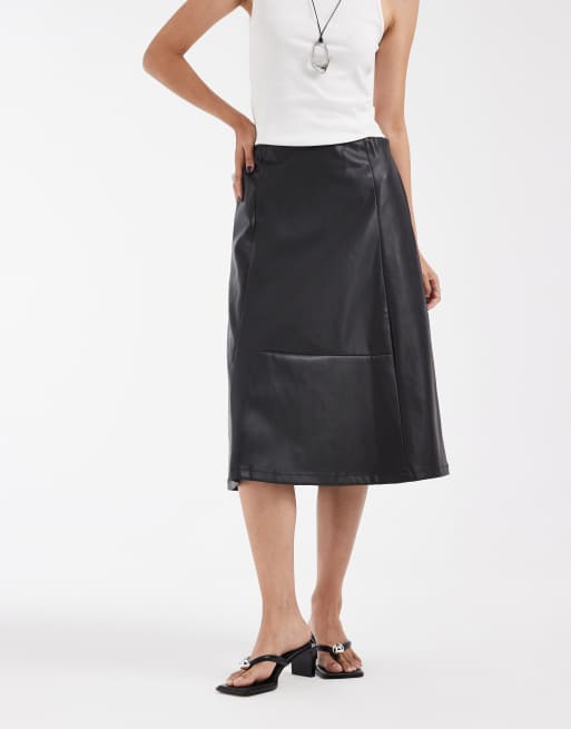 Gonna midi in similpelle nera, 2 di 5