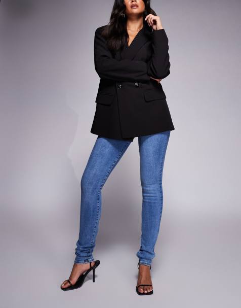 Good American always fits good legs skinny jeans in mid wash blue - view 1