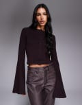 [Good American] Good American bell sleeve knit cardigan in dark brown XS Bark