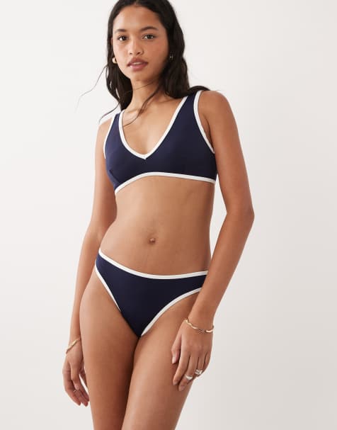 Good American better bikini bottom in navy and white  - view 1