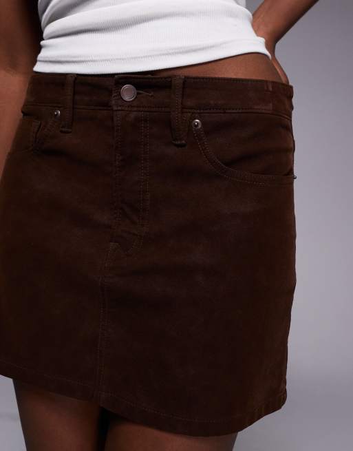 Good American Better Than Suede 90s mini skirt in chocolate brown, 5 of 5