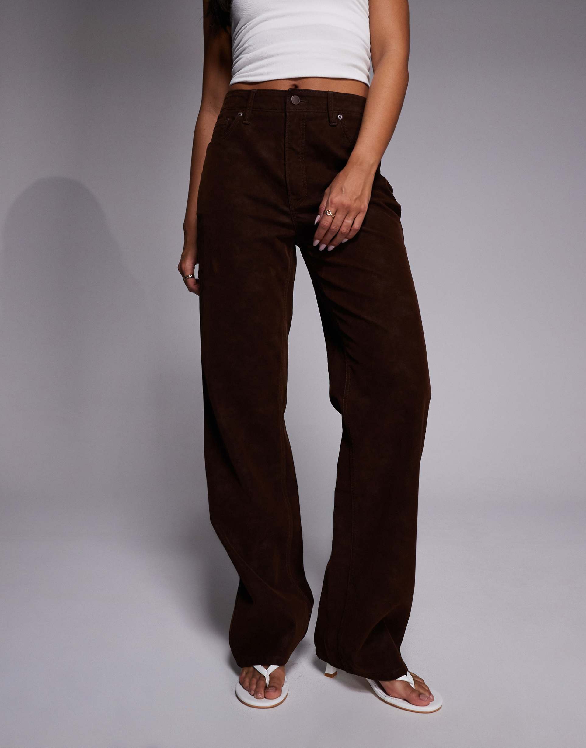 good american better than suede good true straight leg pants in chocolate brown