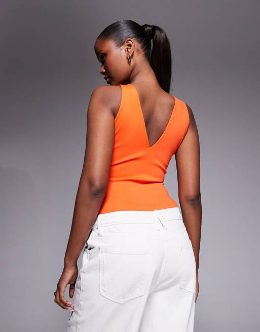 Good American – Body in leuchtendem Orange mit tiefem V-Ausschnitt , 2 von 4