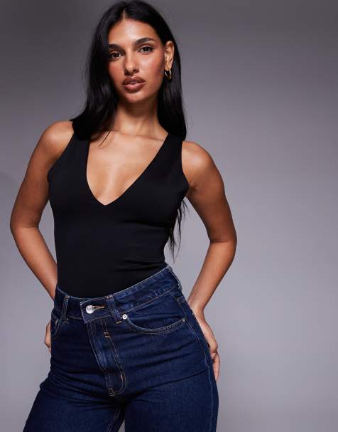 Good American – Body in Schwarz mit tiefem V-Ausschnitt - view 1