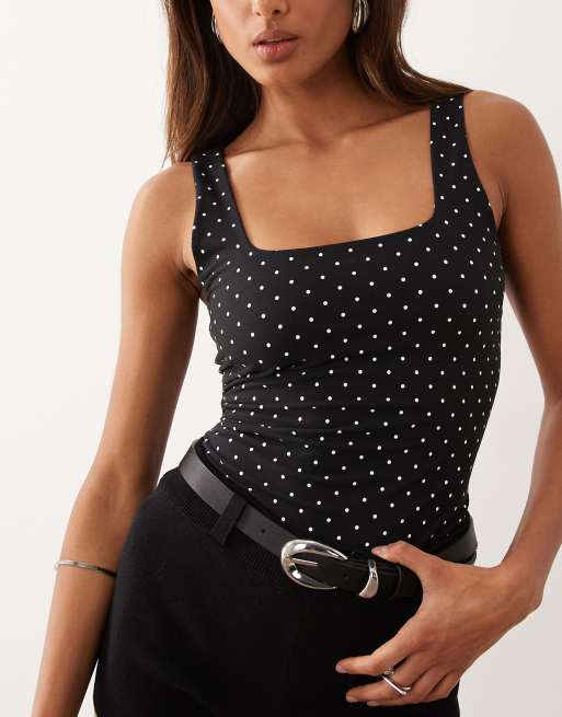 Good American - Body modellante nero a pois con scollo squadrato, 2 di 4