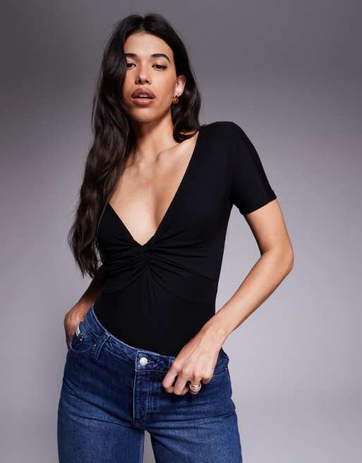 Good American - Body nero in jersey con dettaglio attorcigliato sul davanti