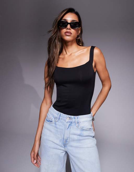 Good American - Body stile corsetto nero in tessuto scuba