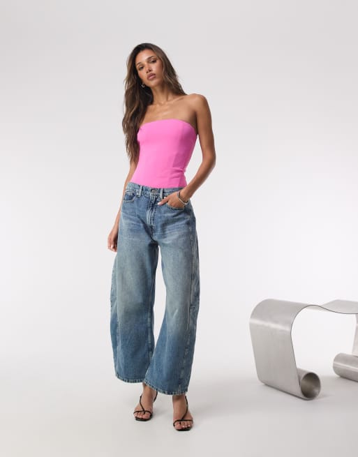 Good American - Body stile corsetto senza spalline in tessuto scuba color sorbetto ai frutti di bosco