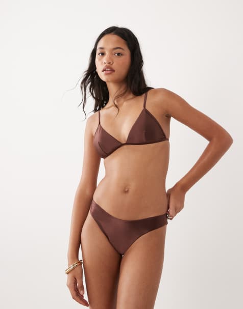 Good American – Brun bikiniunderdel i satin och 90-talsstil med perfekt passform, del av set - view 1