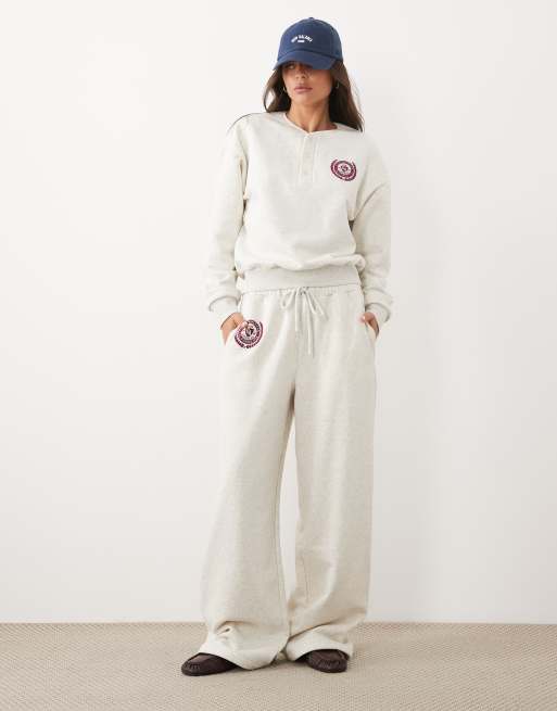 Good American brushed fleece henley co-ord in oatmeal, 2 of 4