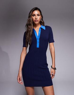cable knit mini dress in midnight-Navy
