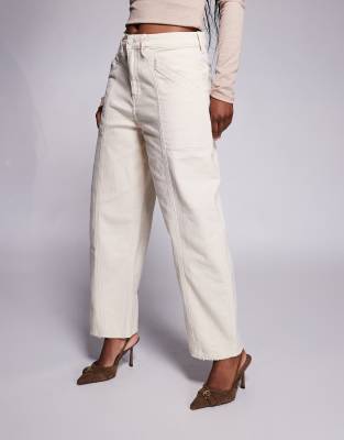 Good American Canvas Cropped Barrel Leg Pants In Neutral