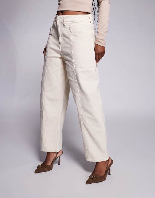 Good American canvas cropped barrel leg pants in off white, 2 of 5