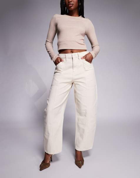 Good American canvas cropped barrel pants in off white - view 1