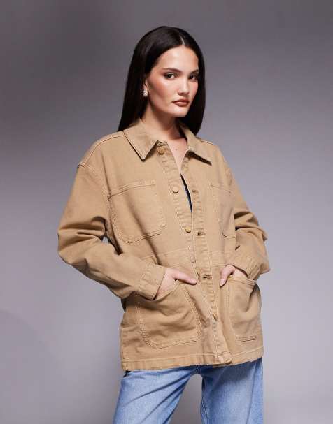 Good American canvas jacket co-ord in khaki beige - view 1