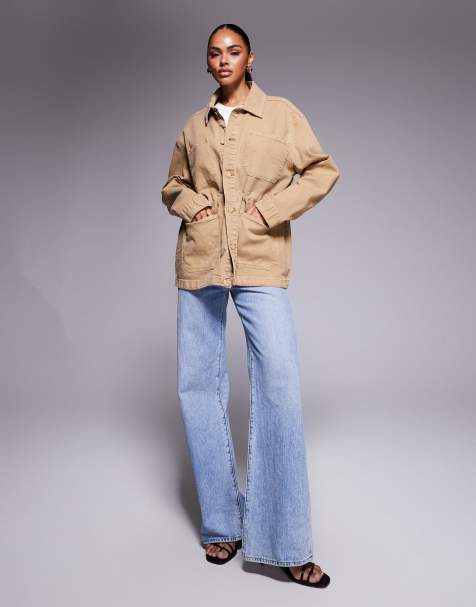 Good American canvas jacket co-ord in khaki beige - view 1
