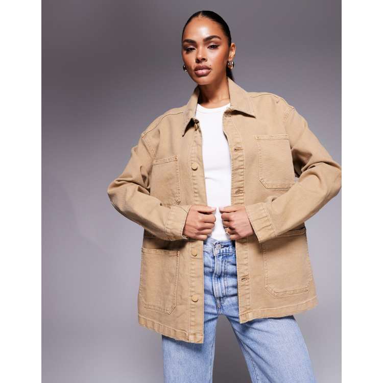 Good American canvas jacket in khaki beige | ASOS