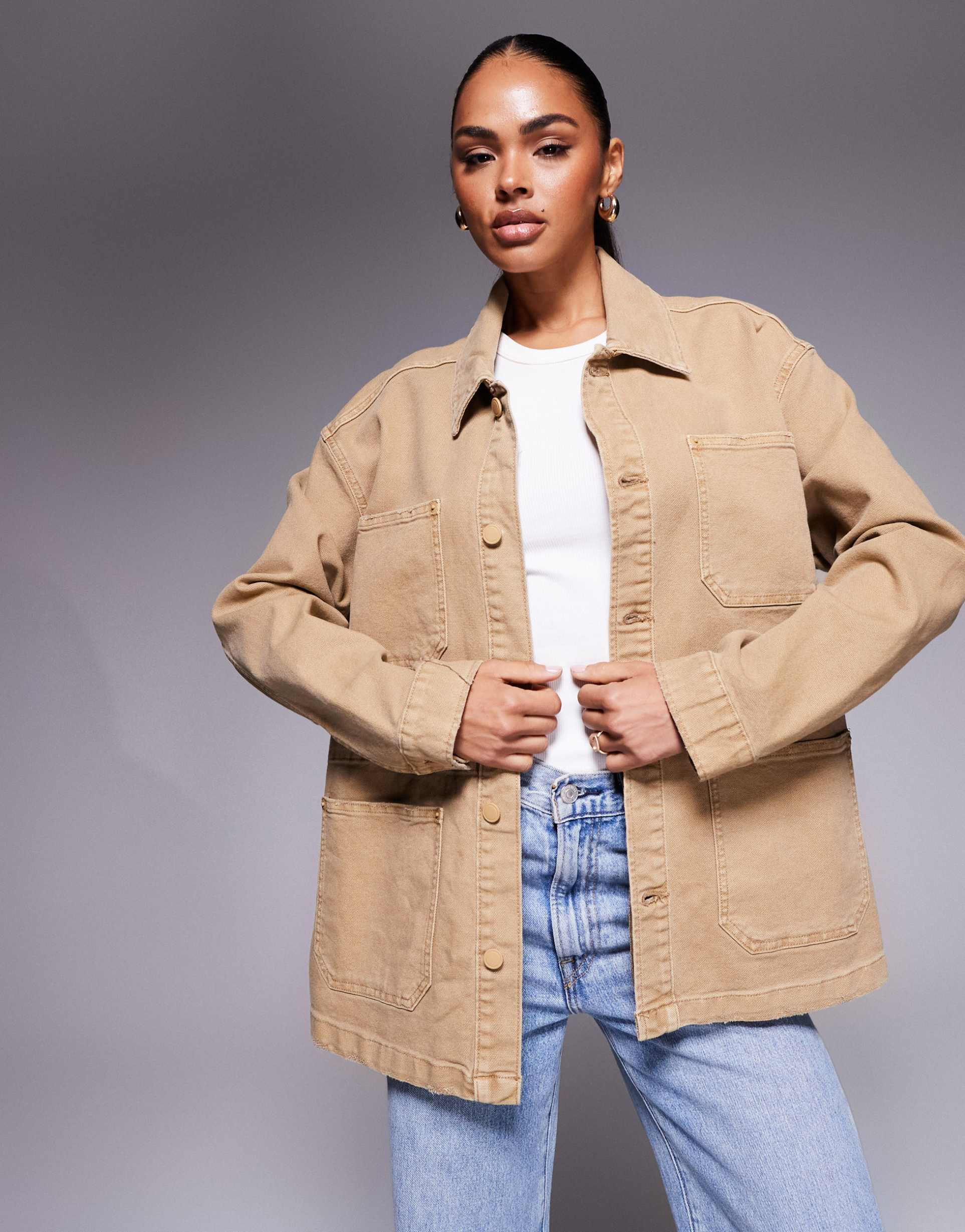 good american canvas jacket in khaki beige