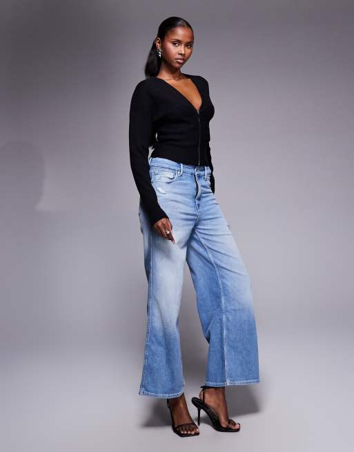 Good American compact knit corset zip front top in black | ASOS