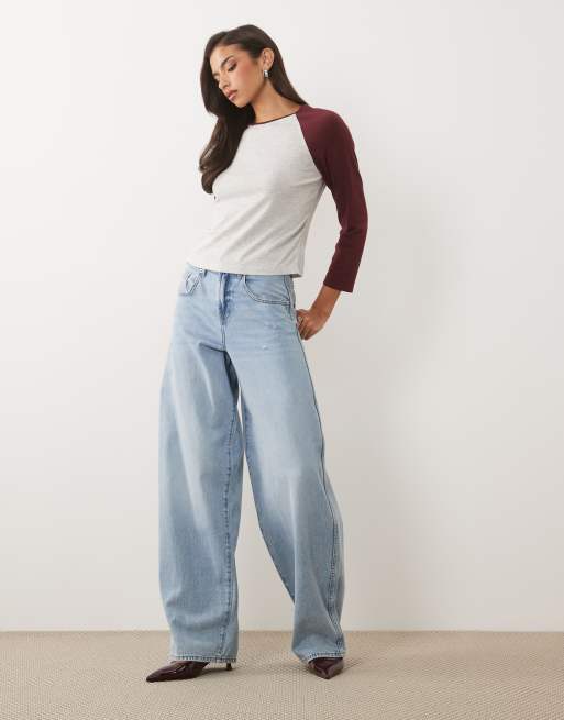 Good American contrast sleeve raglan long sleeve tee in vintage grey, 3 of 4