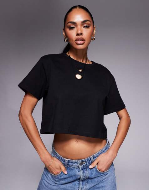 Good American cotton cropped tee in black - view 1